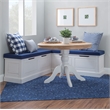 Linon Troyin White Wooden Storage Nook With Navy Cushions and Pillows