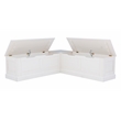 Linon Troyin White Wooden Storage Nook With Navy Cushions and Pillows