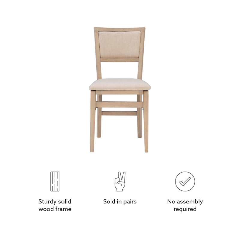 Linon Keira Set of Two Folding Chairs Beige Fabric Seat & Back in Graywash Wood