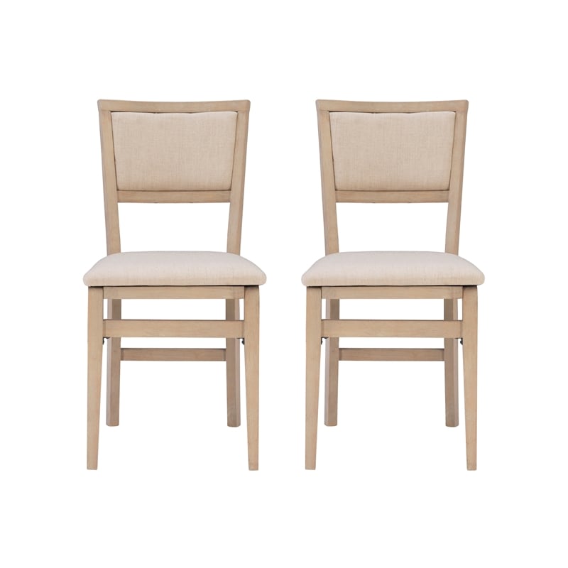 Linon Keira Set of Two Folding Chairs Beige Fabric Seat & Back in Graywash Wood