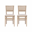 Linon Keira Set of Two Folding Chairs Beige Fabric Seat & Back in Graywash Wood