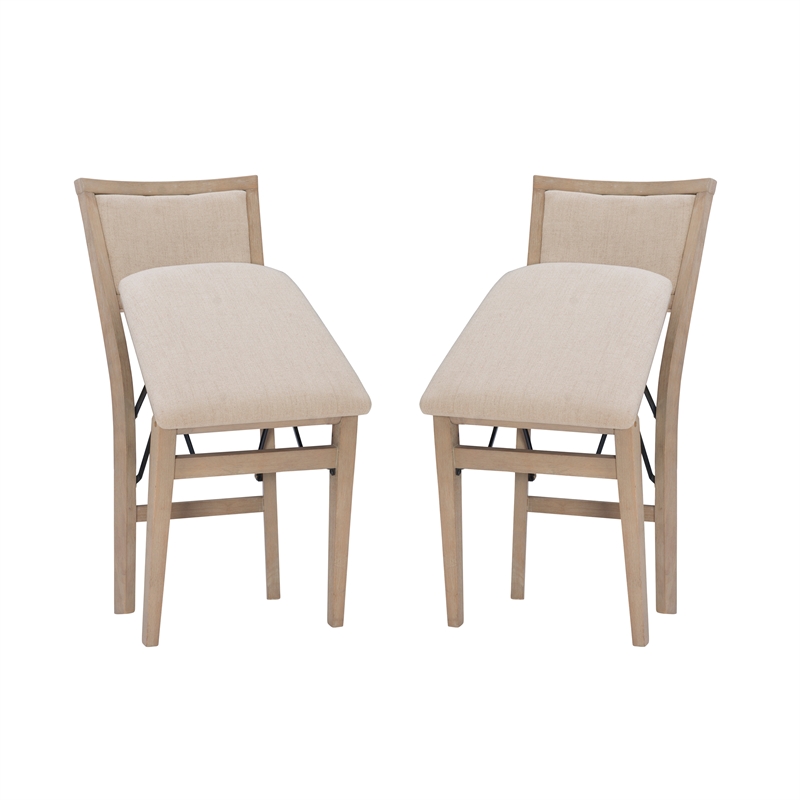 Linon Keira Set of Two Folding Chairs Beige Fabric Seat & Back in Graywash Wood