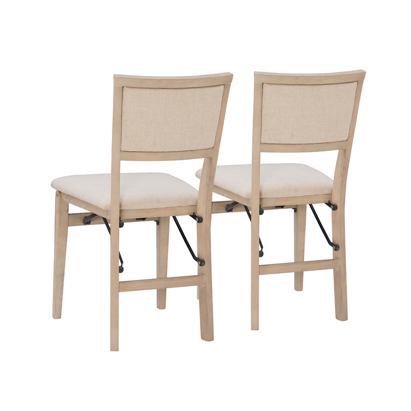 Linon Keira Set of Two Folding Chairs Beige Fabric Seat & Back in Graywash Wood