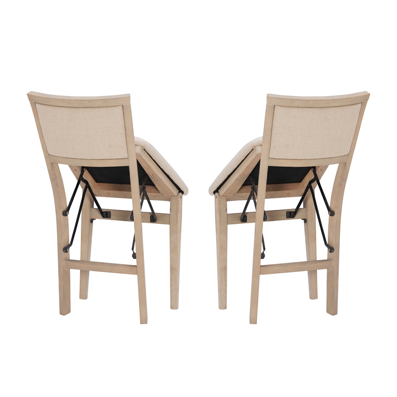 Linon Keira Set of Two Folding Chairs Beige Fabric Seat & Back in Graywash Wood