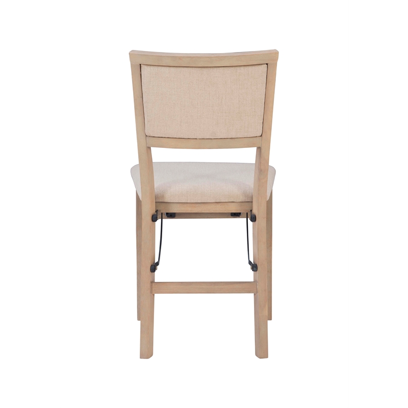 Linon Keira Set of Two Folding Chairs Beige Fabric Seat & Back in Graywash Wood