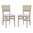 Linon Keira Set of Two Folding Chairs Beige Fabric Seat & Back in Graywash Wood