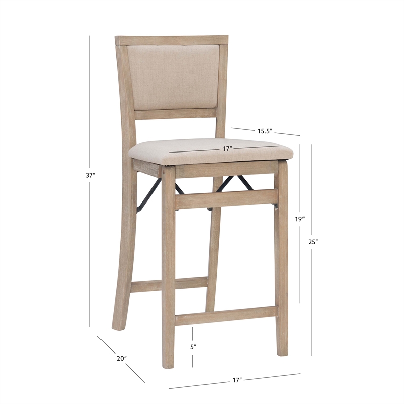 Linon Keira Folding Counter Stool Fabric Padded Back Seat in Graywash Wood Cymax Business