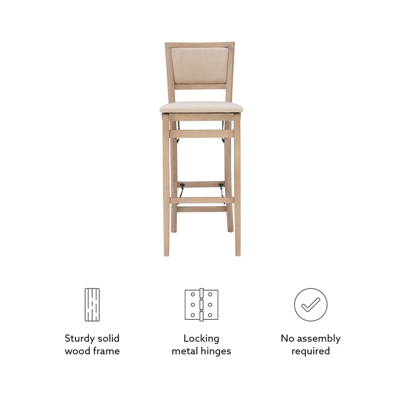 Linon Keira Folding Bar Stool with Fabric Padded Seat and Back in Graywash Wood