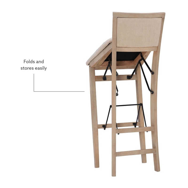 Linon Keira Folding Bar Stool with Fabric Padded Seat and Back in Graywash Wood