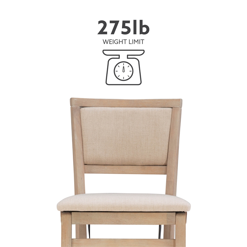 Linon Keira Folding Bar Stool with Fabric Padded Seat and Back in Graywash Wood