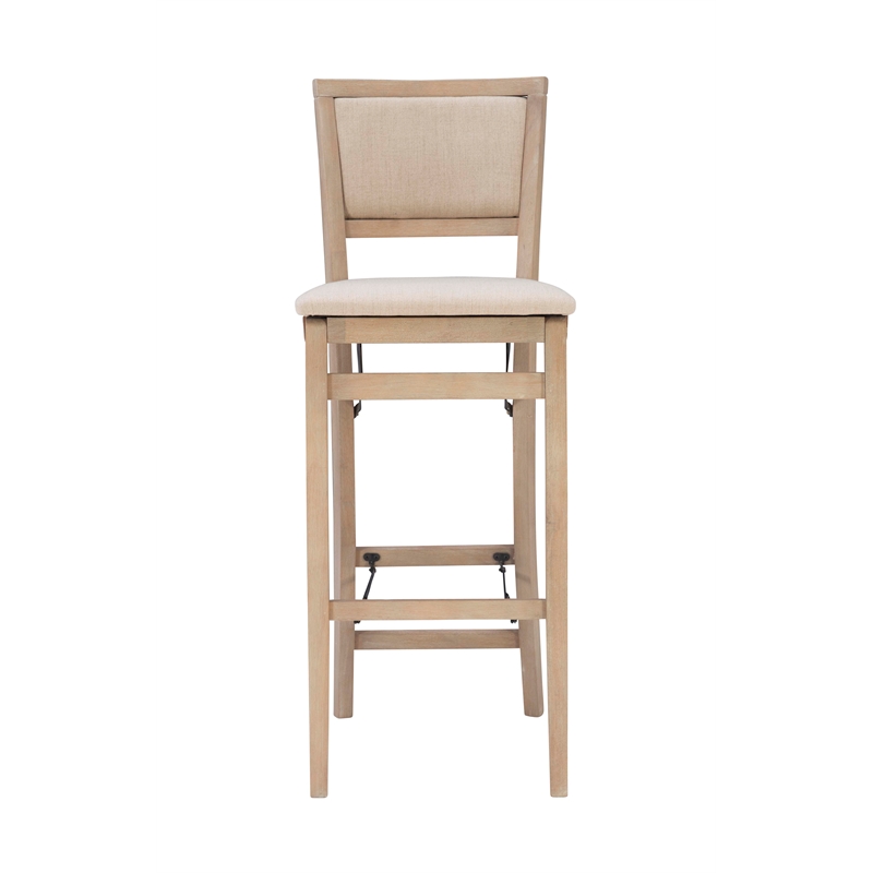 Linon Keira Folding Bar Stool with Fabric Padded Seat and Back in Graywash Wood