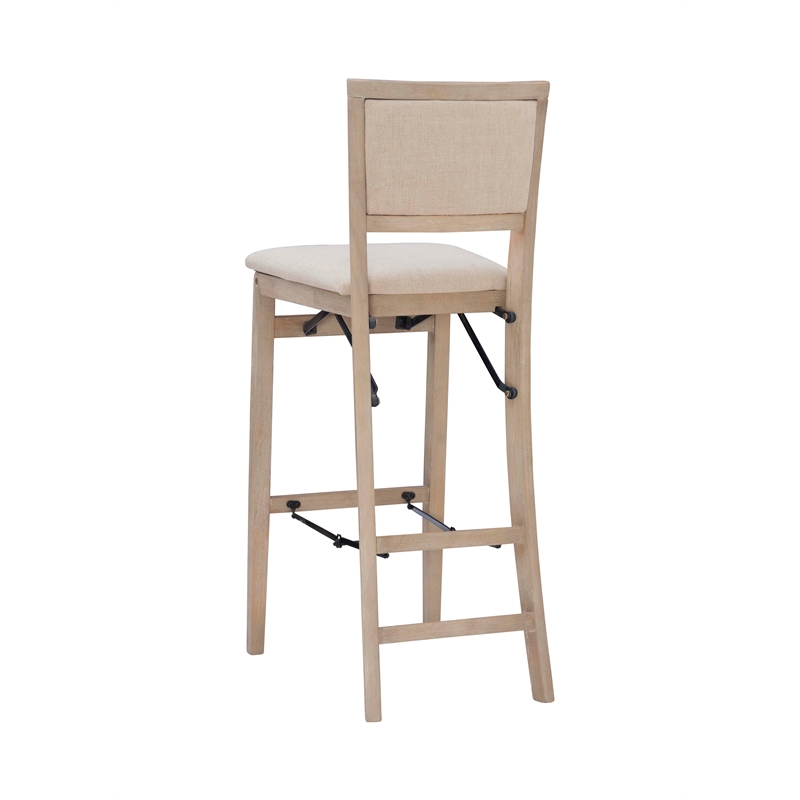Linon Keira Folding Bar Stool with Fabric Padded Seat and Back in Graywash Wood