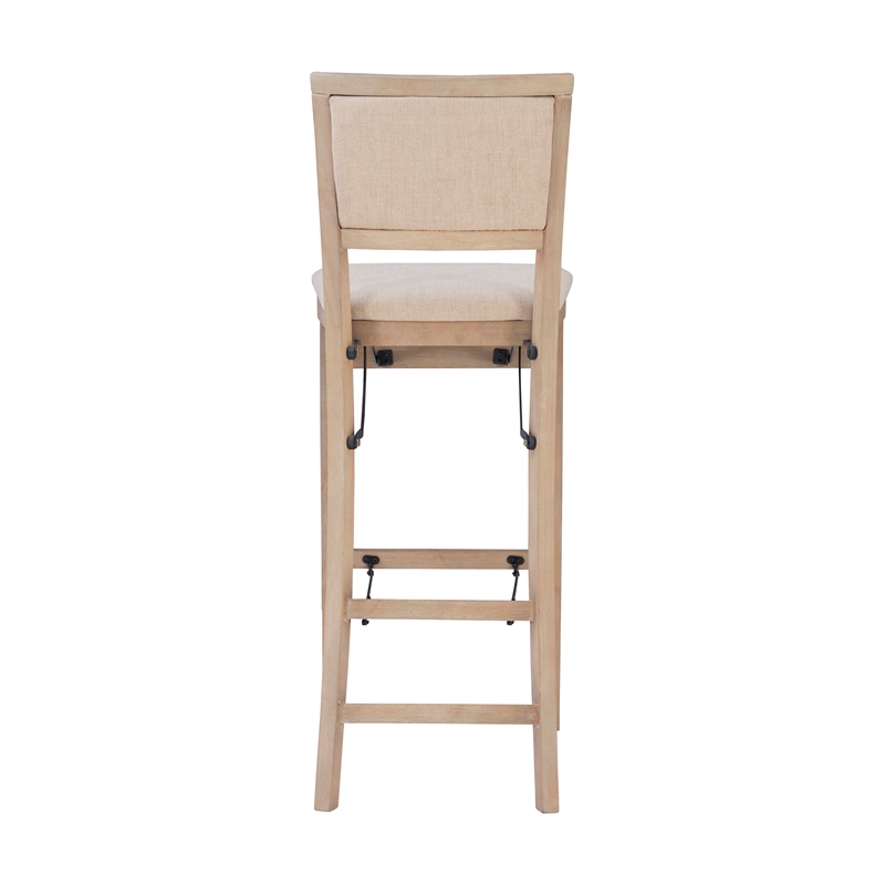 Linon Keira Folding Bar Stool with Fabric Padded Seat and Back in Graywash Wood