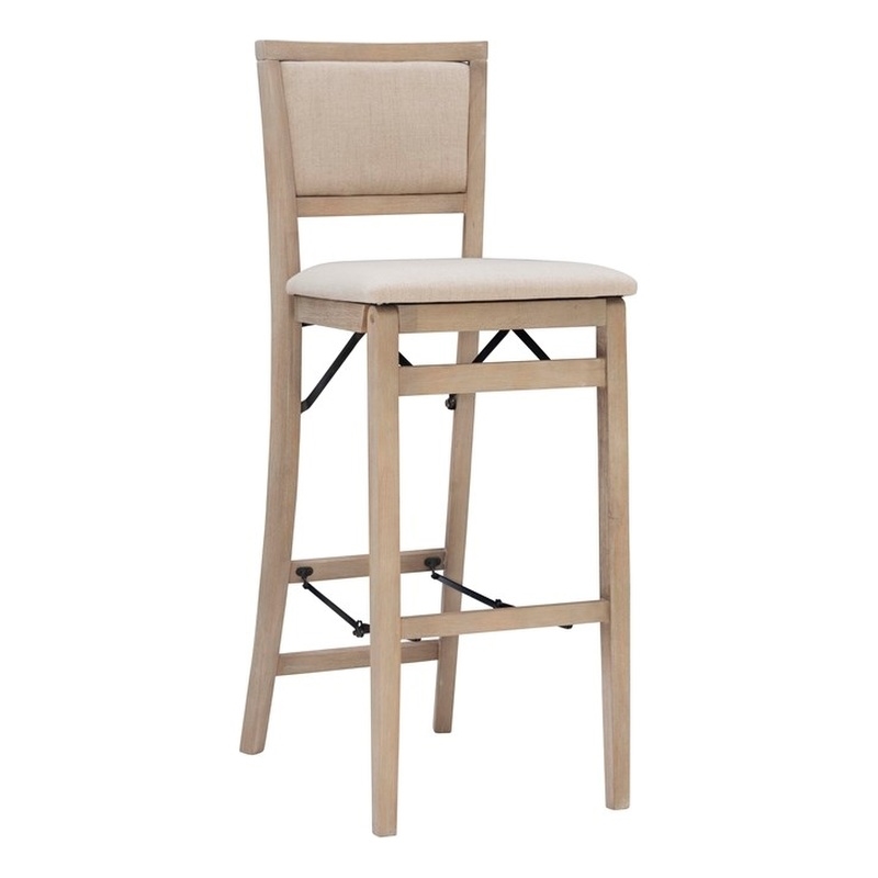 Linon Keira Folding Bar Stool with Fabric Padded Seat and Back in Graywash Wood