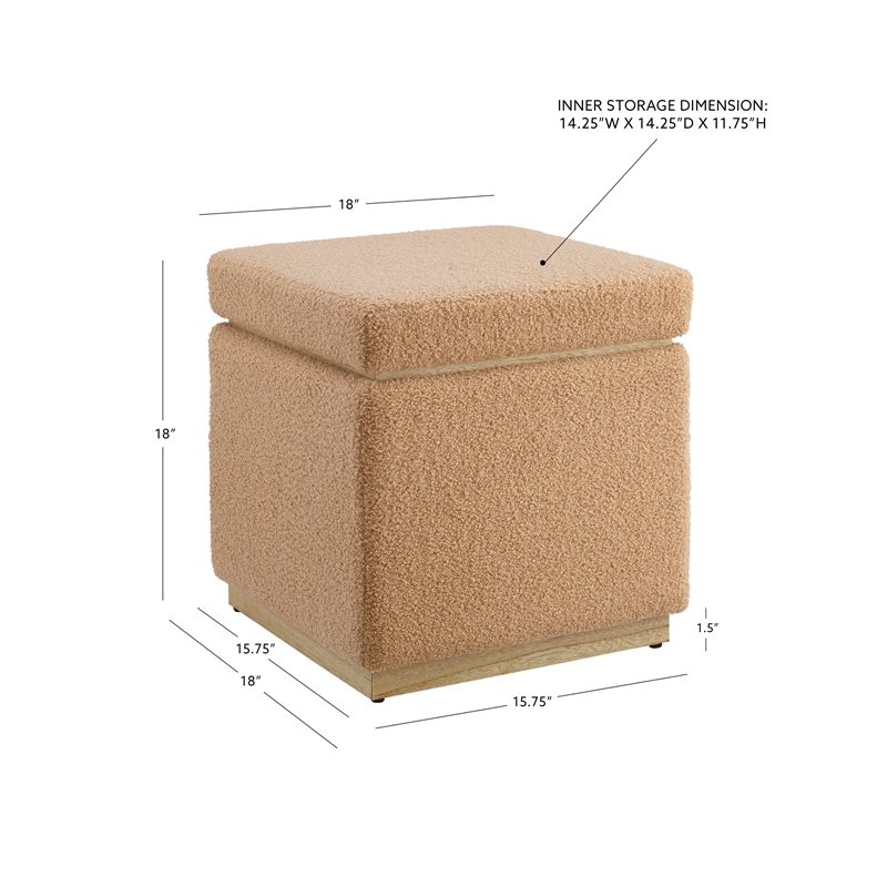 Linon Hawn Square Wood Upholstered Ottoman in Tan