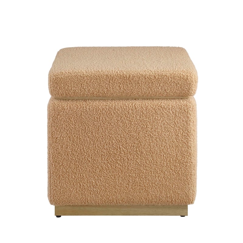 Linon Hawn Square Wood Upholstered Ottoman in Tan