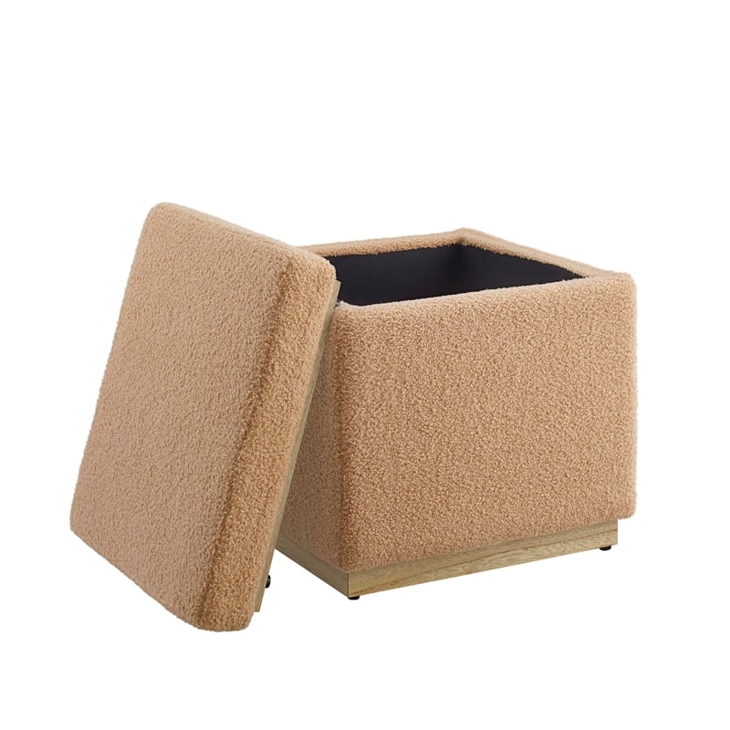Linon Hawn Square Wood Upholstered Ottoman in Tan