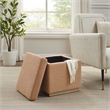 Linon Hawn Square Wood Upholstered Ottoman in Tan