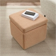 Linon Hawn Square Wood Upholstered Ottoman in Tan