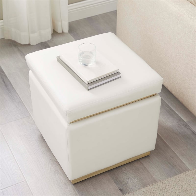 Linon Hawn Square Wood Upholstered Ottoman in White