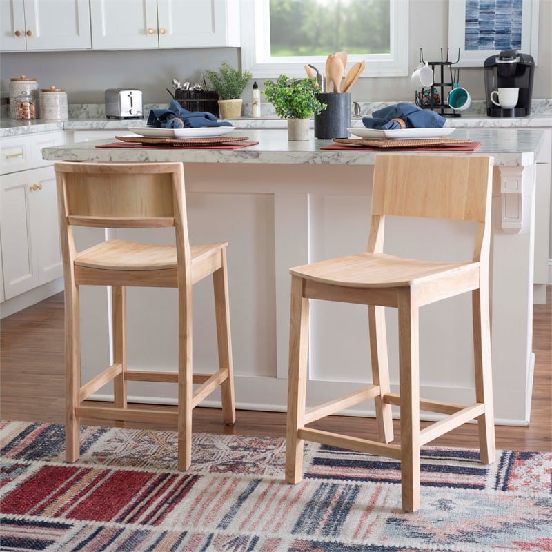 Linon Burke Saddle Seat Counter Stools Set of Two in Unfinished Rubberwood
