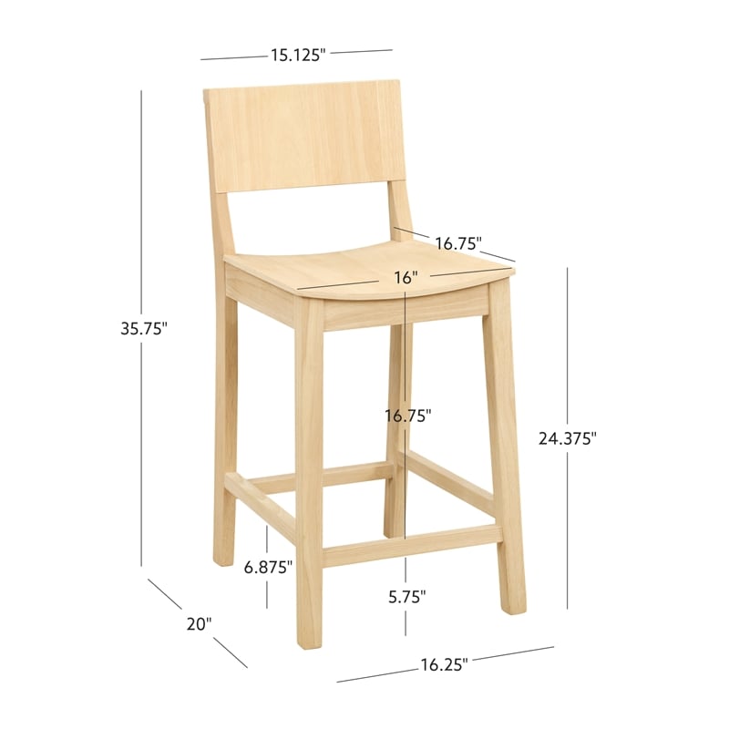 Linon Burke Saddle Seat Counter Stools Set of Two in Unfinished Rubberwood