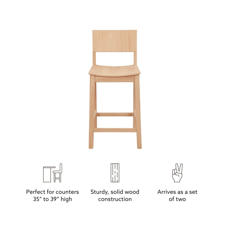 Linon Burke Saddle Seat Counter Stools Set of Two in Unfinished Rubberwood
