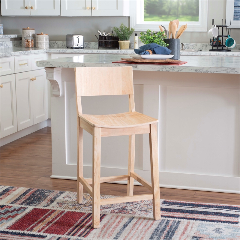 Linon Burke Saddle Seat Counter Stools Set of Two in Unfinished Rubberwood