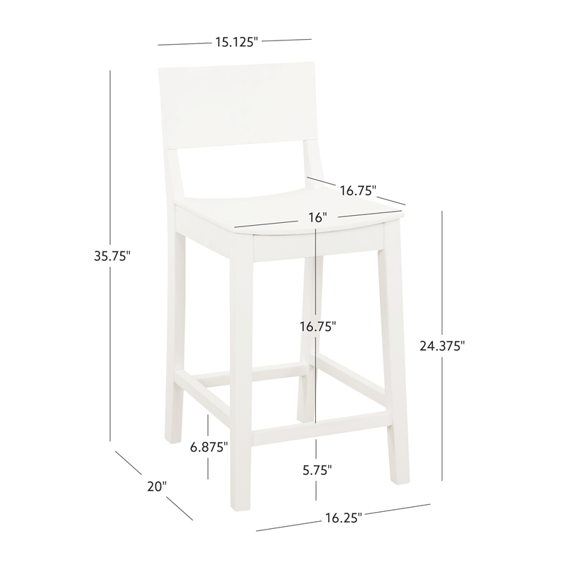 Linon Burke Saddle Seat Counter Stools Set of Two in White Rubberwood