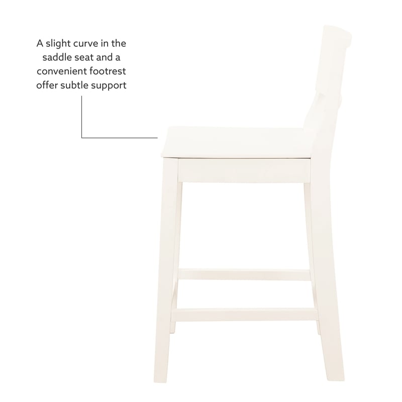 Linon Burke Saddle Seat Counter Stools Set of Two in White Rubberwood