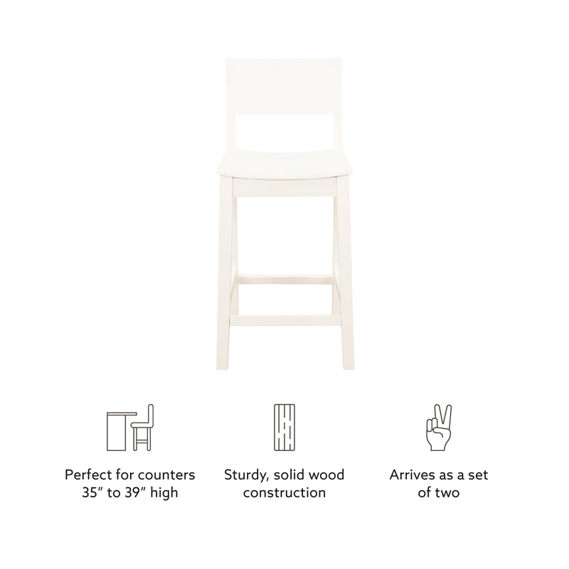 Linon Burke Saddle Seat Counter Stools Set of Two in White Rubberwood