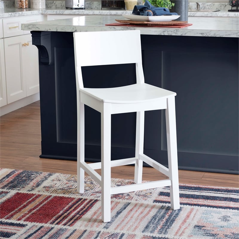 Linon Burke Saddle Seat Counter Stools Set of Two in White Rubberwood