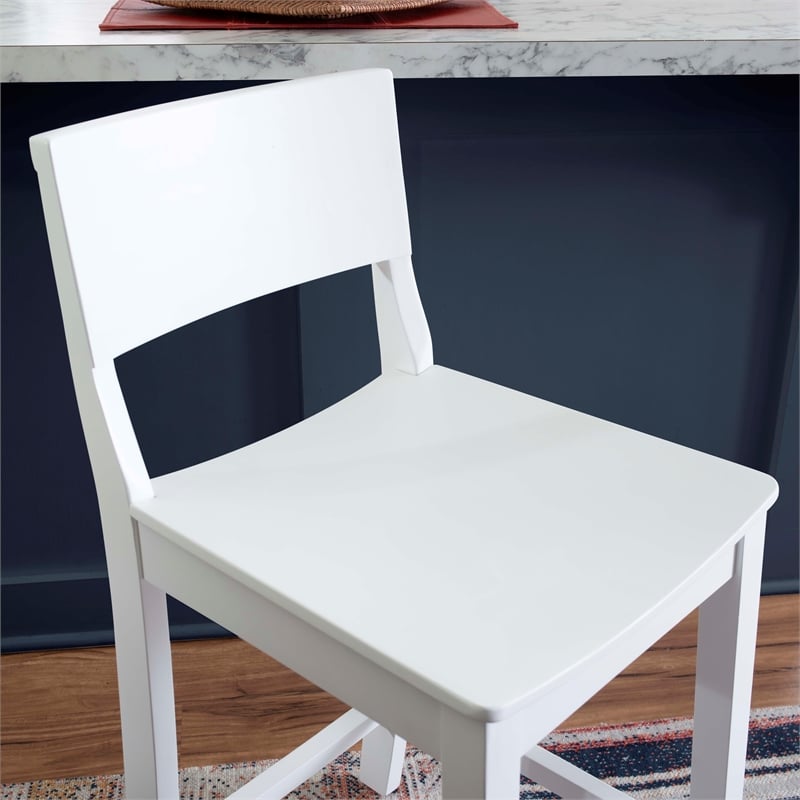 Linon Burke Saddle Seat Counter Stools Set of Two in White Rubberwood