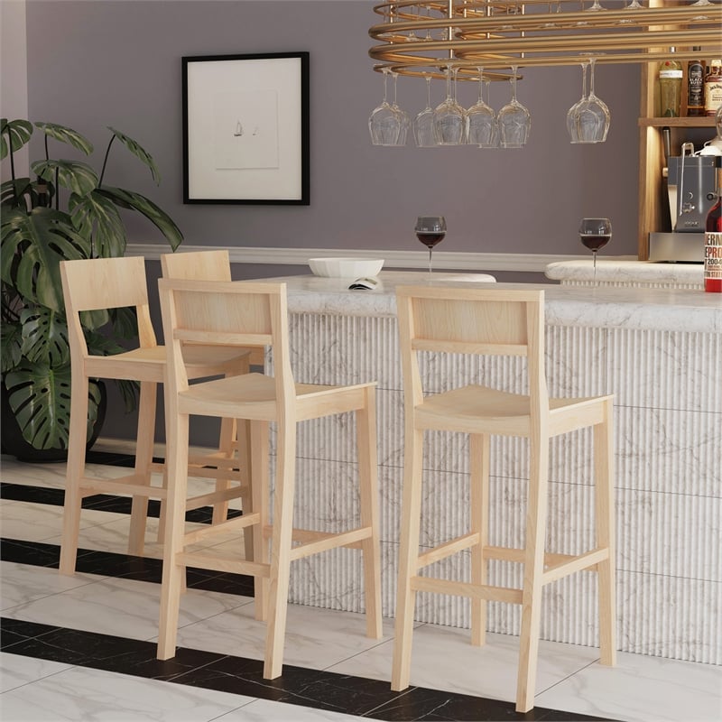 Linon Burke Saddle Seat Bar Stools Set of Two in Unfinished Solid Rubberwood