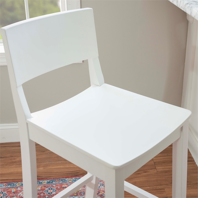 Linon Burke Saddle Seat Bar Stools Set of Two in White Solid Rubberwood