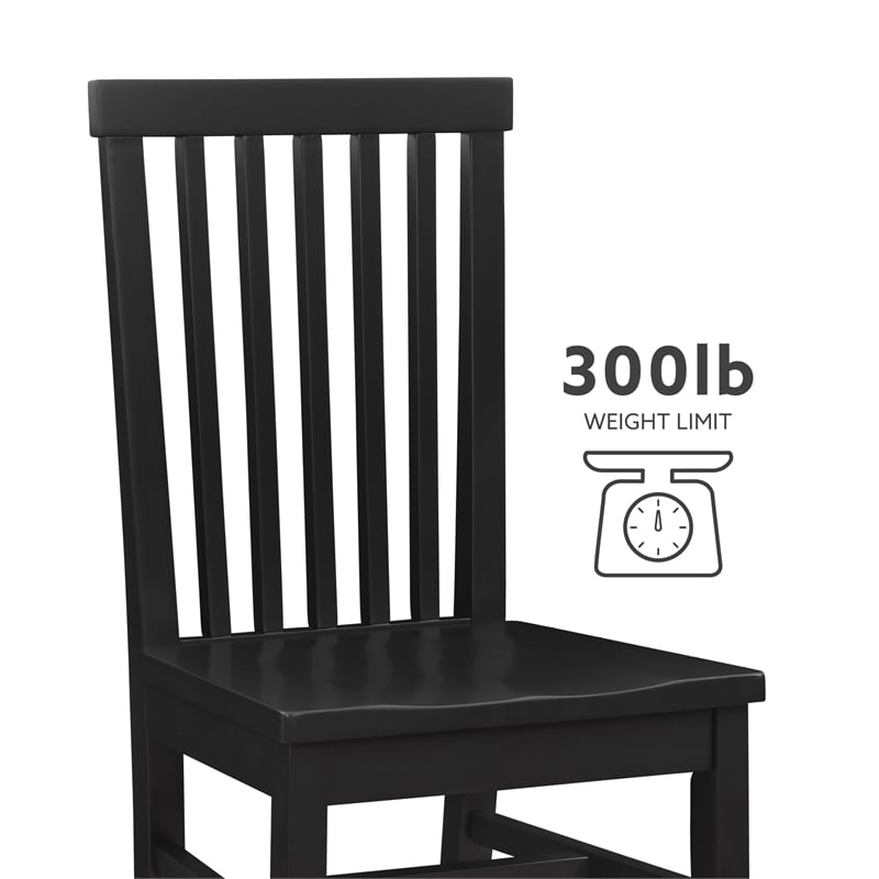 Linon Erwin Set of Two High Slat Back Side Dining Chairs in Black Rubberwood