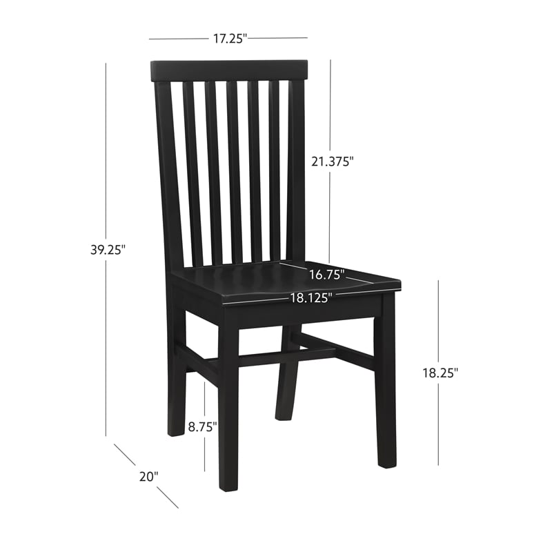 Linon Erwin Set of Two High Slat Back Side Dining Chairs in Black Rubberwood