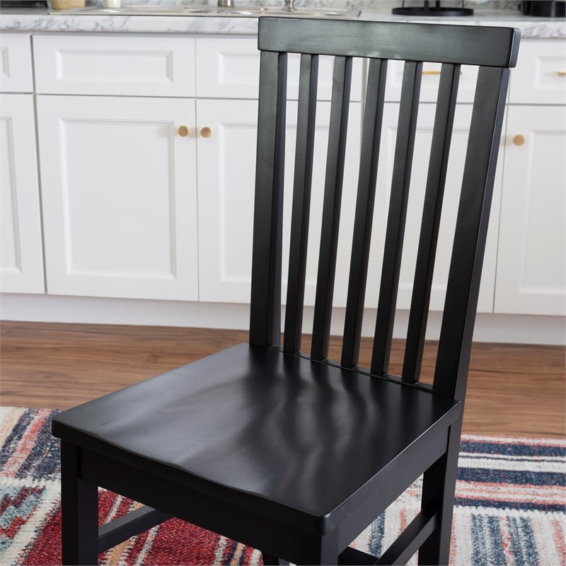 Linon Erwin Set of Two High Slat Back Side Dining Chairs in Black Rubberwood