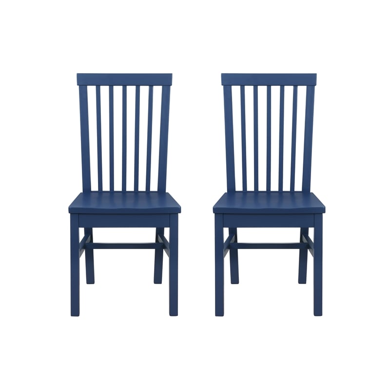 Linon Erwin Set of Two High Slat Back Side Dining Chairs in Navy Blue Rubberwood