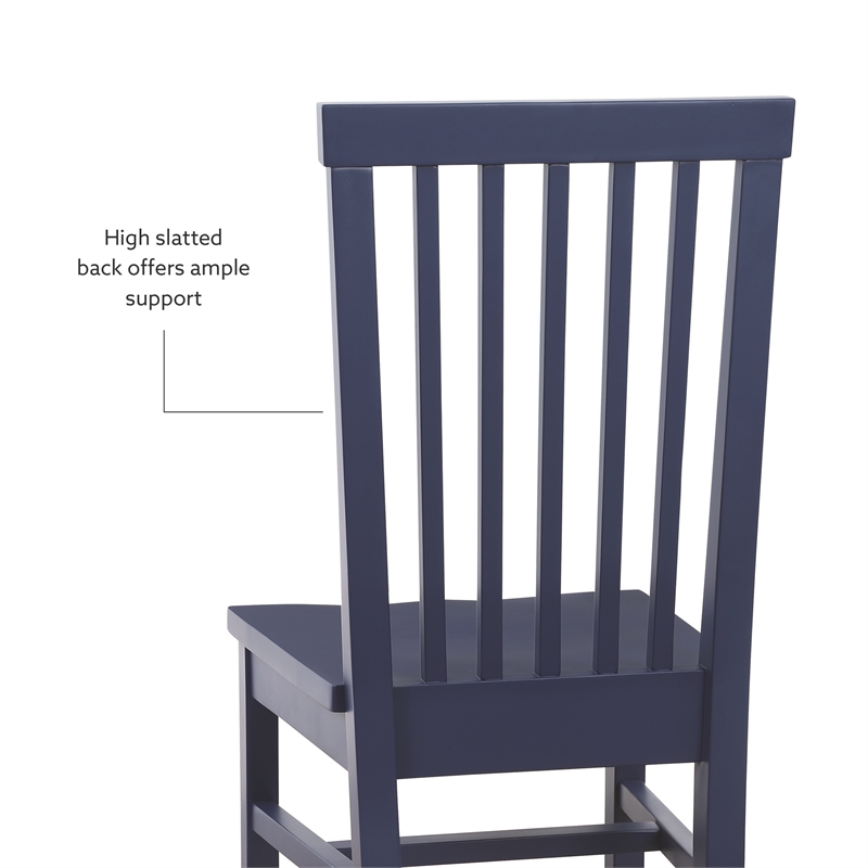 Linon Erwin Set of Two High Slat Back Side Dining Chairs in Navy Blue Rubberwood