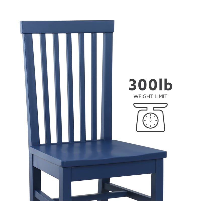 Linon Erwin Set of Two High Slat Back Side Dining Chairs in Navy Blue Rubberwood