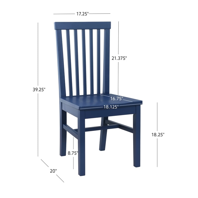 Linon Erwin Set of Two High Slat Back Side Dining Chairs in Navy Blue Rubberwood