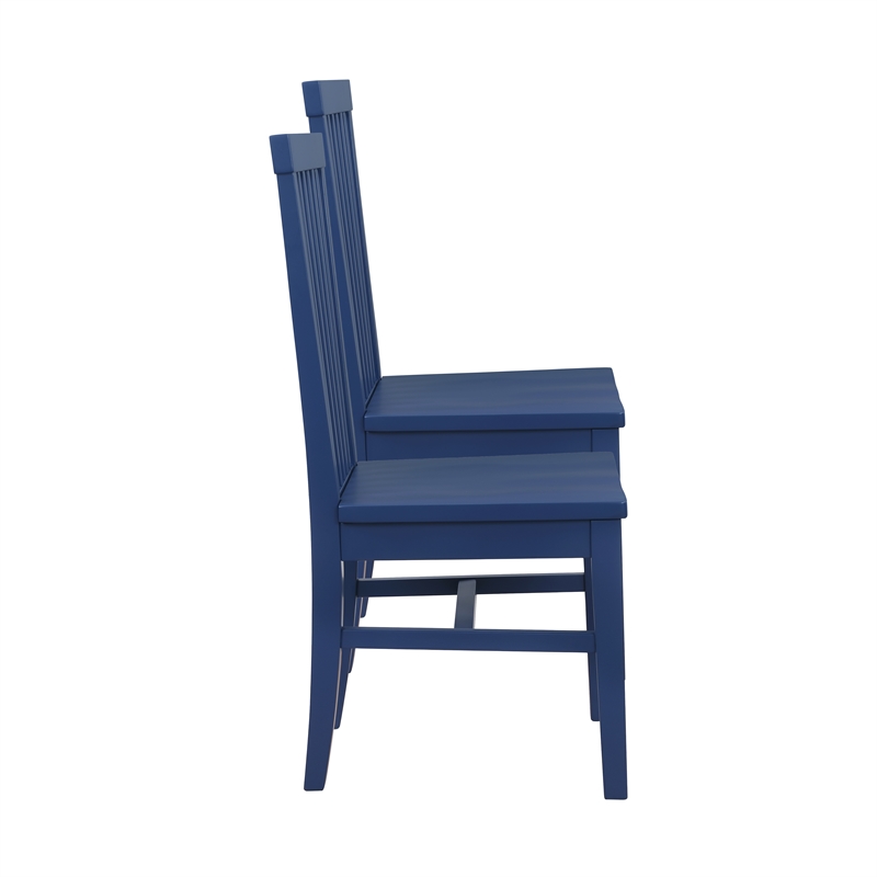 Linon Erwin Set of Two High Slat Back Side Dining Chairs in Navy Blue Rubberwood