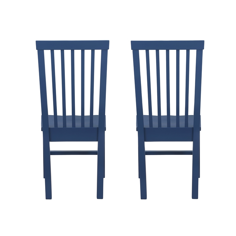 Linon Erwin Set of Two High Slat Back Side Dining Chairs in Navy Blue Rubberwood