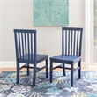 Linon Erwin Set of Two High Slat Back Side Dining Chairs in Navy Blue Rubberwood