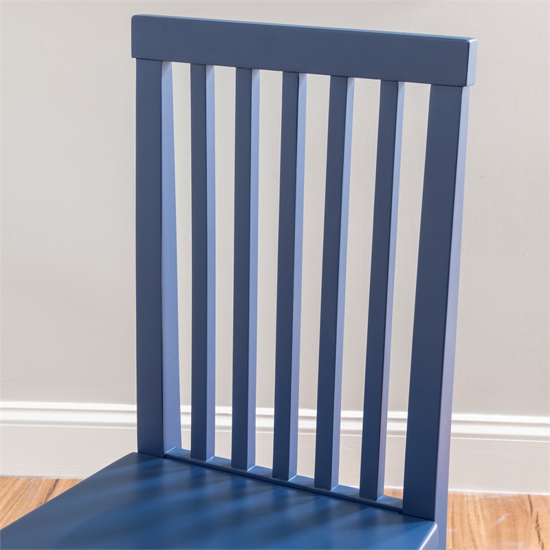 Linon Erwin Set of Two High Slat Back Side Dining Chairs in Navy Blue Rubberwood