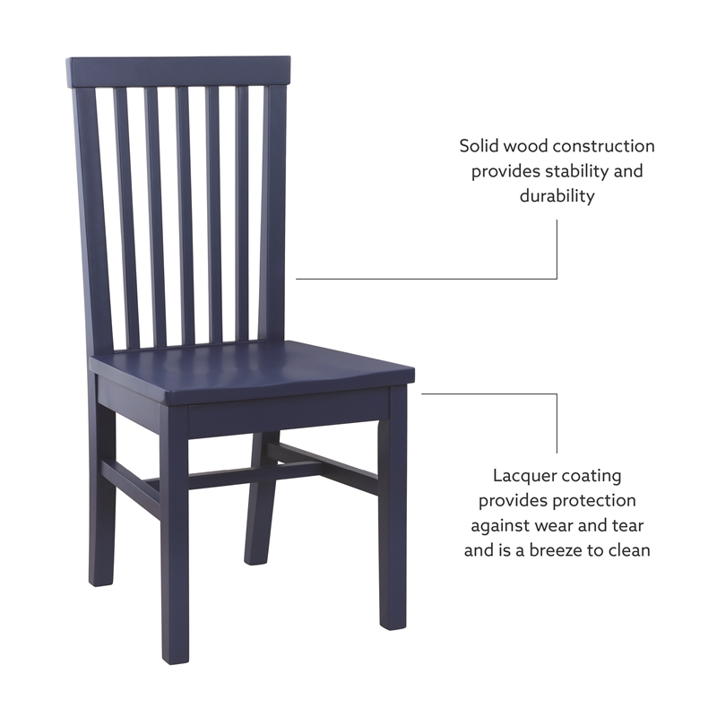 Linon Erwin Set of Two High Slat Back Side Dining Chairs in Navy Blue Rubberwood
