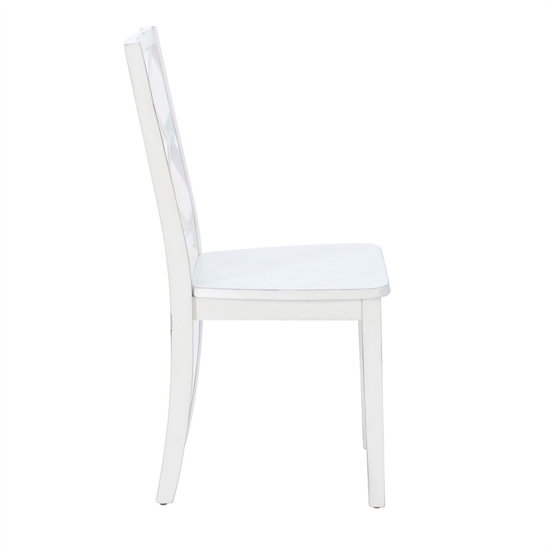 Linon Delia 5 Piece Wood Dining Set Lightly Burnished Edges in Antique White