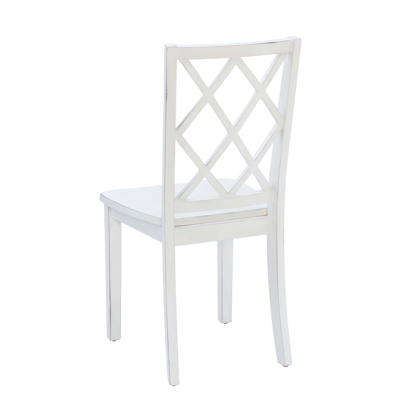 Linon Delia 5 Piece Wood Dining Set Lightly Burnished Edges in Antique White