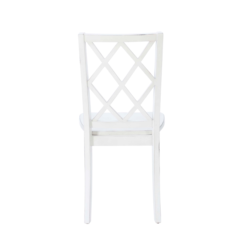 Linon Delia 5 Piece Wood Dining Set Lightly Burnished Edges in Antique White